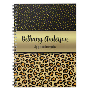 Leopard Print, Faux Gold Personalised Notebook