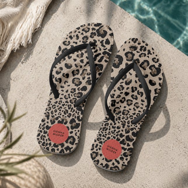 Leopard Print Flip Flops | Stylish Beach Sandals (Fashionable flip flops that blend bold animal print with a polished personalized touch.)
