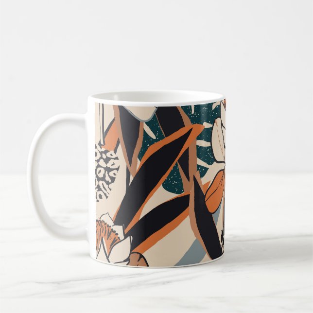 Leopard Print Floral: Abstract Hand-Drawn Coffee Mug (Left)