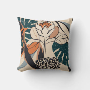 Leopard Print Floral: Abstract Hand-Drawn Cushion