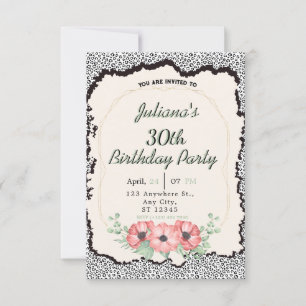 leopard print floral birthday invitation
