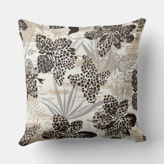 Leopard Print Floral Throw Pillow | Neutral Botani