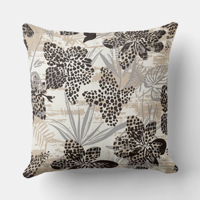 Leopard Print Floral Throw Pillow | Neutral Botani (Back)