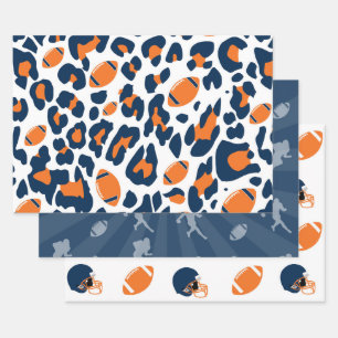Leopard Print & Football Game Day Pattern Wrapping Paper Sheet