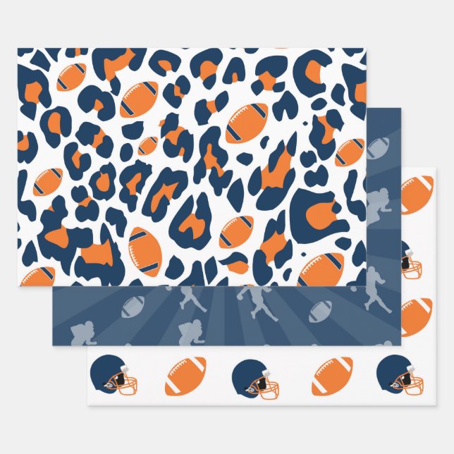 Leopard Print & Football Game Day Pattern Wrapping Paper Sheet (Set)