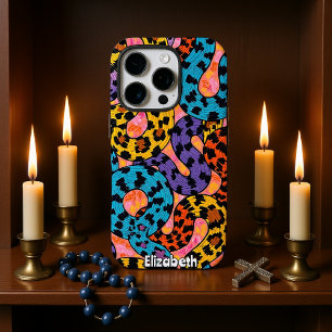 Leopard Print Funk: Colorful Waves iPhone 16 Pro Case