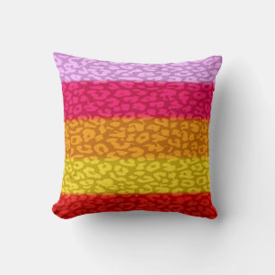 Leopard print fur with colours stripes cushion