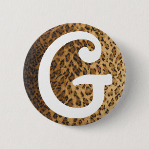 Leopard Print G monogram initials 6 Cm Round Badge
