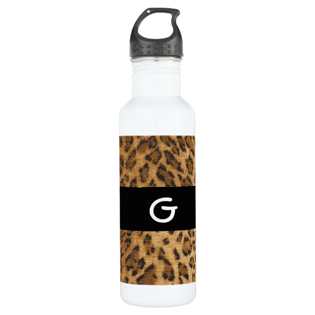 Leopard Print G monogram initials 710 Ml Water Bottle (Front)