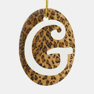 Leopard Print G monogram initials Ceramic Tree Decoration