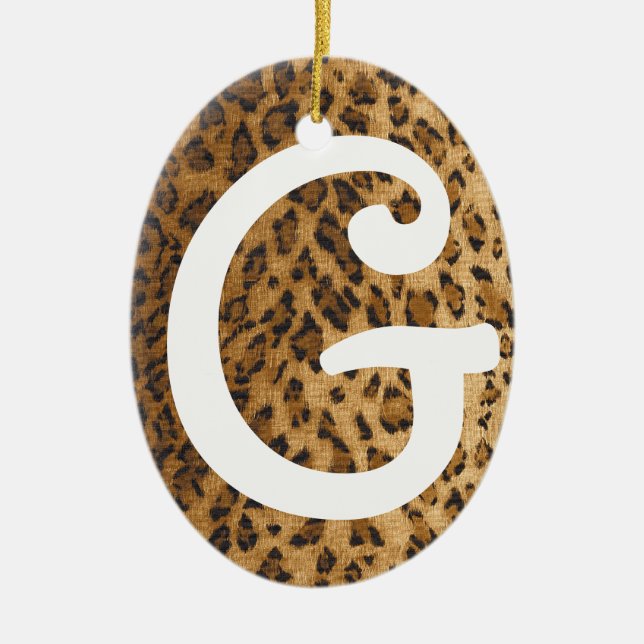 Leopard Print G monogram initials Ceramic Tree Decoration (Front)