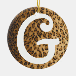 Leopard Print G monogram initials Ceramic Tree Decoration
