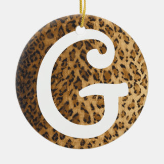 Leopard Print G monogram initials Ceramic Tree Decoration
