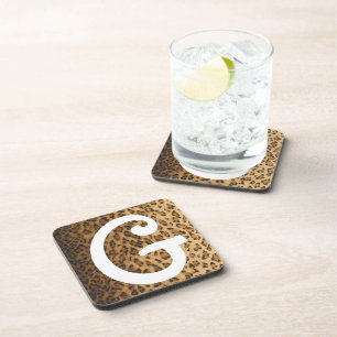 Leopard Print G monogram initials Coaster