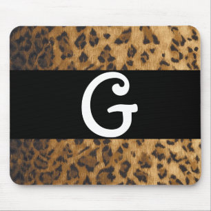 Leopard Print G monogram initials Mouse Mat