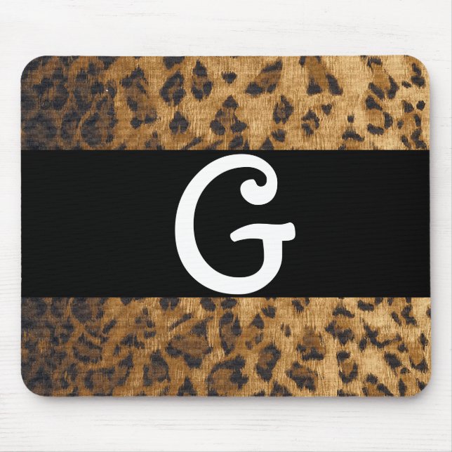 Leopard Print G monogram initials Mouse Mat (Front)