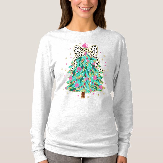Leopard Print + Glitter Christmas LS Shirt (Front)