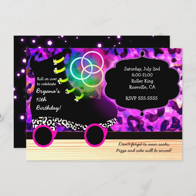 Leopard Print Glow Skate Roller Skating Invitation (Front/Back)