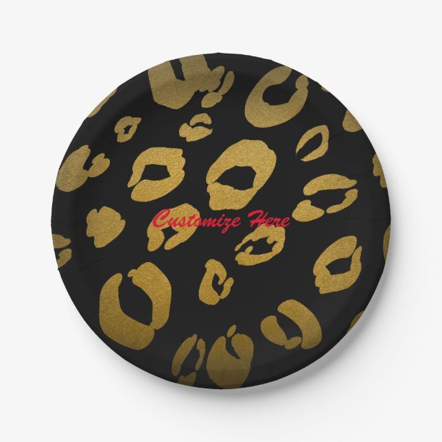 Leopard Print Gold & Black Chic Glam Party Plates (Front)