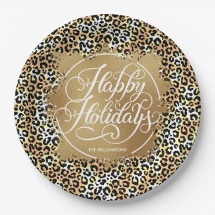 Leopard Print Gold Faux Foil Holidays Paper Plate