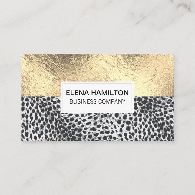 Leopard Print | Gold Foil Colour Block Business Card (Front)
