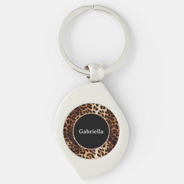 Leopard Print Gold Glitter Sparkle Frame  Key Ring (Front)