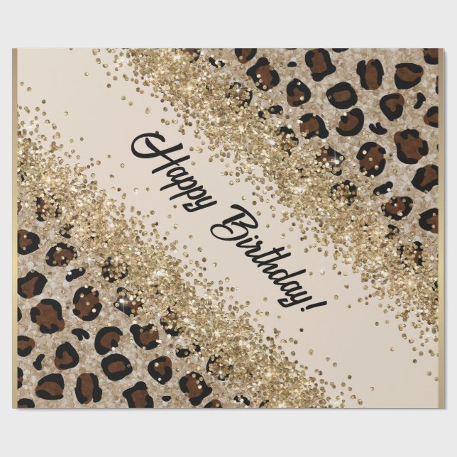 Leopard Print Gold Glitter Wrapping Paper (Flat)
