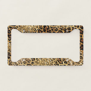Leopard Print Gold Glitzy Sparkle Glitter  Licence Plate Frame