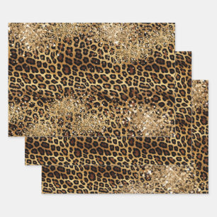Leopard Print Gold Glitzy Sparkle Glitter  Wrapping Paper Sheet