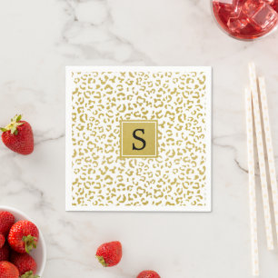 Leopard Print, Gold Leopard, Glitter, Monogram Napkin