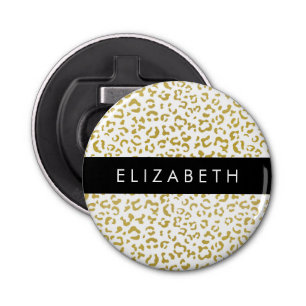 Leopard Print, Gold Leopard, Glitter, Your Name Bottle Opener