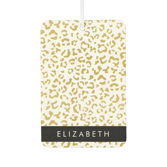 Leopard Print, Gold Leopard, Glitter, Your Name Car Air Freshener (Front)