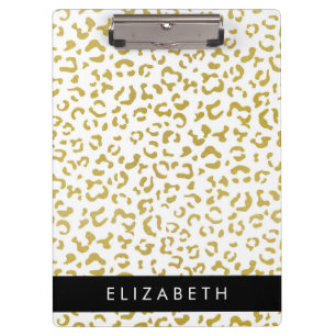 Leopard Print, Gold Leopard, Glitter, Your Name Clipboard