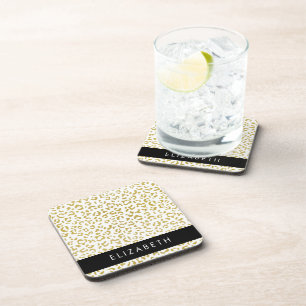 Leopard Print, Gold Leopard, Glitter, Your Name Coaster