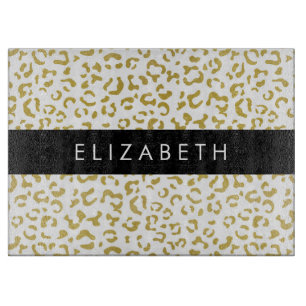 Leopard Print, Gold Leopard, Glitter, Your Name Cutting Board