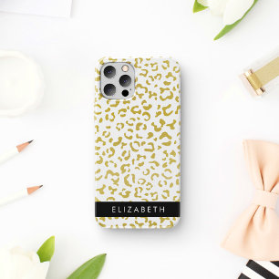 Leopard Print, Gold Leopard, Glitter, Your Name iPhone 16 Case