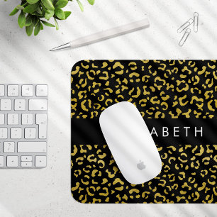Leopard Print, Gold Leopard, Glitter, Your Name Mouse Mat