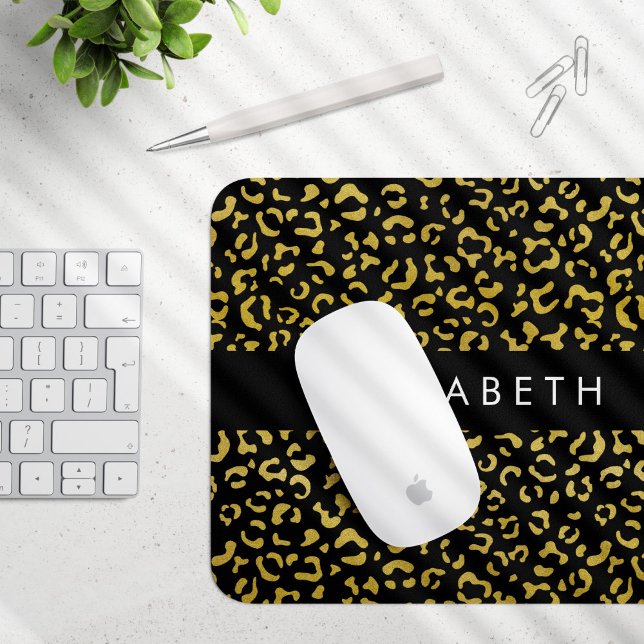 Leopard Print, Gold Leopard, Glitter, Your Name Mouse Mat (Creator Uploaded)
