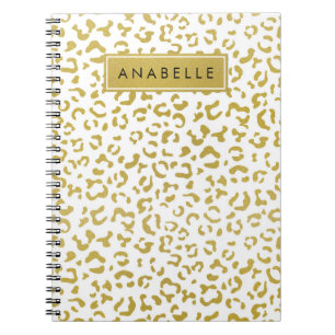 Leopard Print, Gold Leopard, Glitter, Your Name Notebook