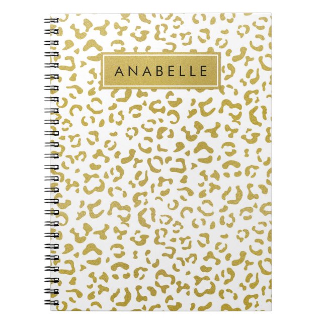 Leopard Print, Gold Leopard, Glitter, Your Name Notebook (Front)