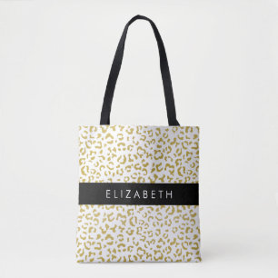 Leopard Print, Gold Leopard, Glitter, Your Name Tote Bag