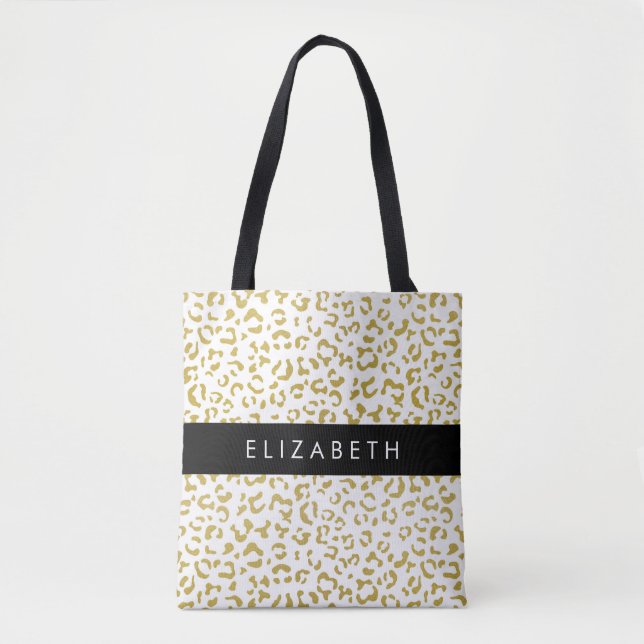 Leopard Print, Gold Leopard, Glitter, Your Name Tote Bag (Front)
