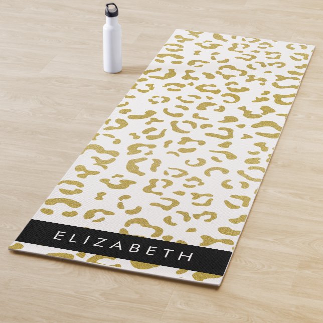 Leopard Print, Gold Leopard, Glitter, Your Name Yoga Mat (In Situ)