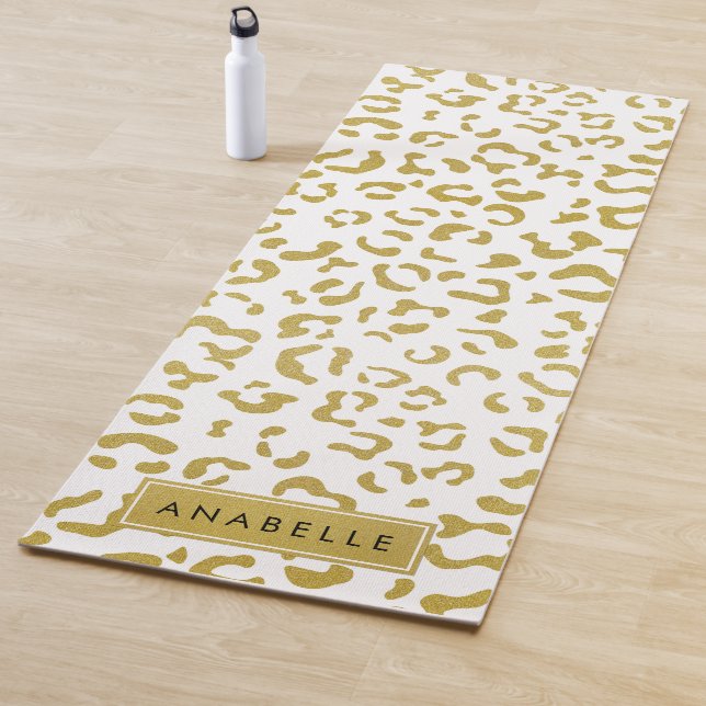 Leopard Print, Gold Leopard, Glitter, Your Name Yoga Mat (In Situ)