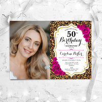 Leopard Print Gold Pink Photo 50th Birthday