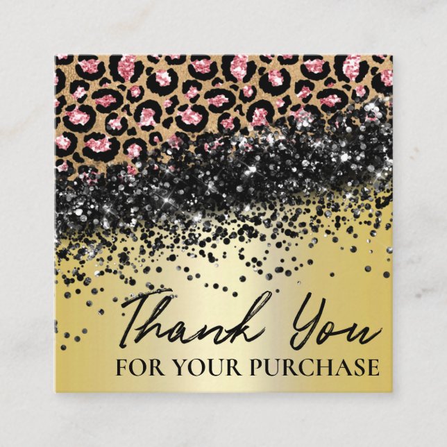 Leopard Print Gold Thank You For Your Purchase Square Business Card (Front)