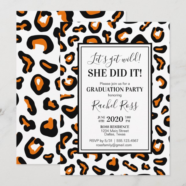 Leopard Print Graduation Party Invitation (Front/Back)