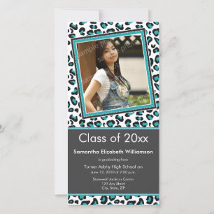 Leopard Print Graduation Photo Announcement (aqua)