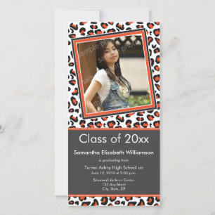 Leopard Print Graduation Photo Announcement orange