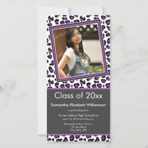 Leopard Print Graduation Photo Announcement purple